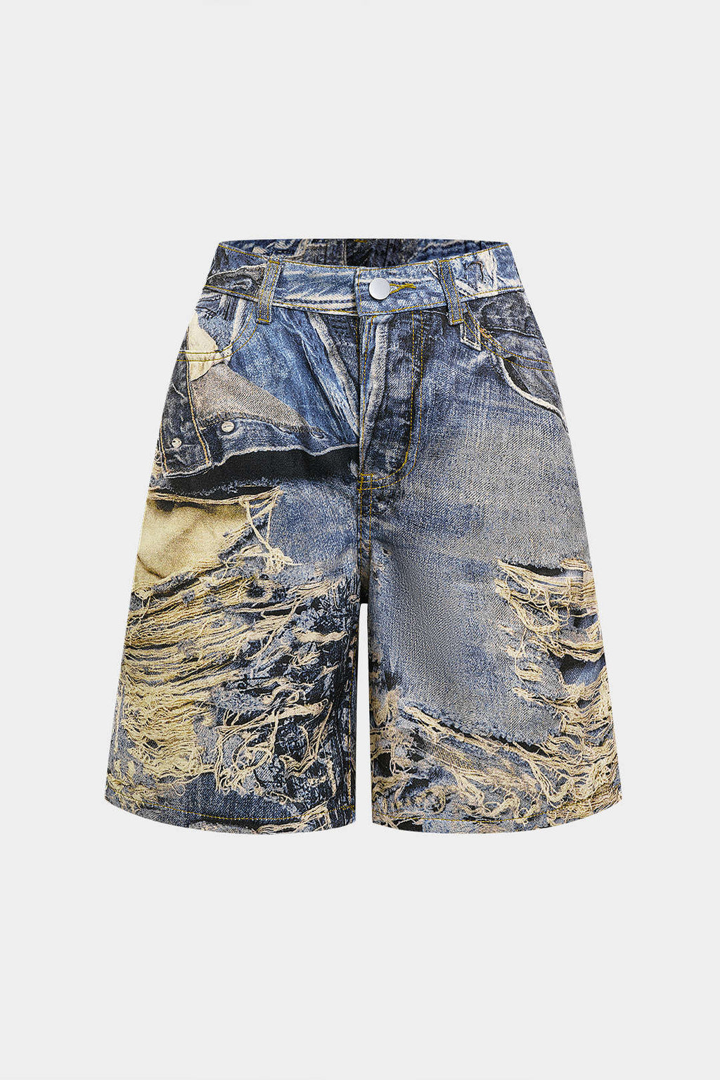 Denim Baskılı Şort