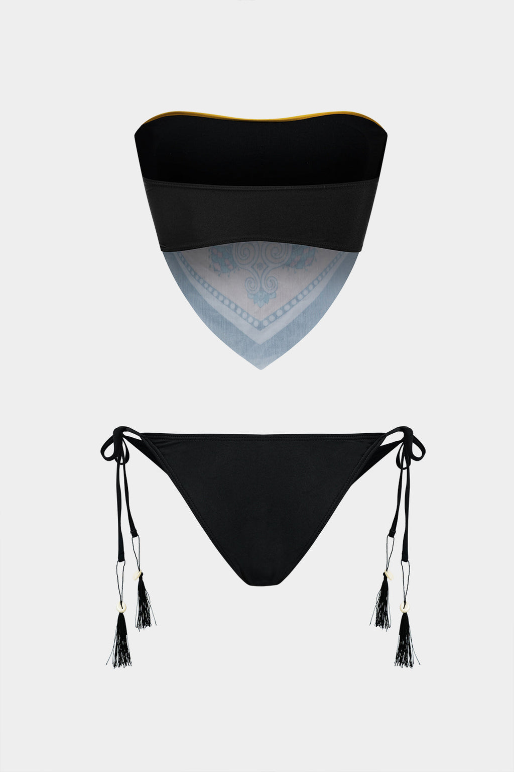Desenli Kontrast Renk Bloklu Bağlamalı Bikini Takımı