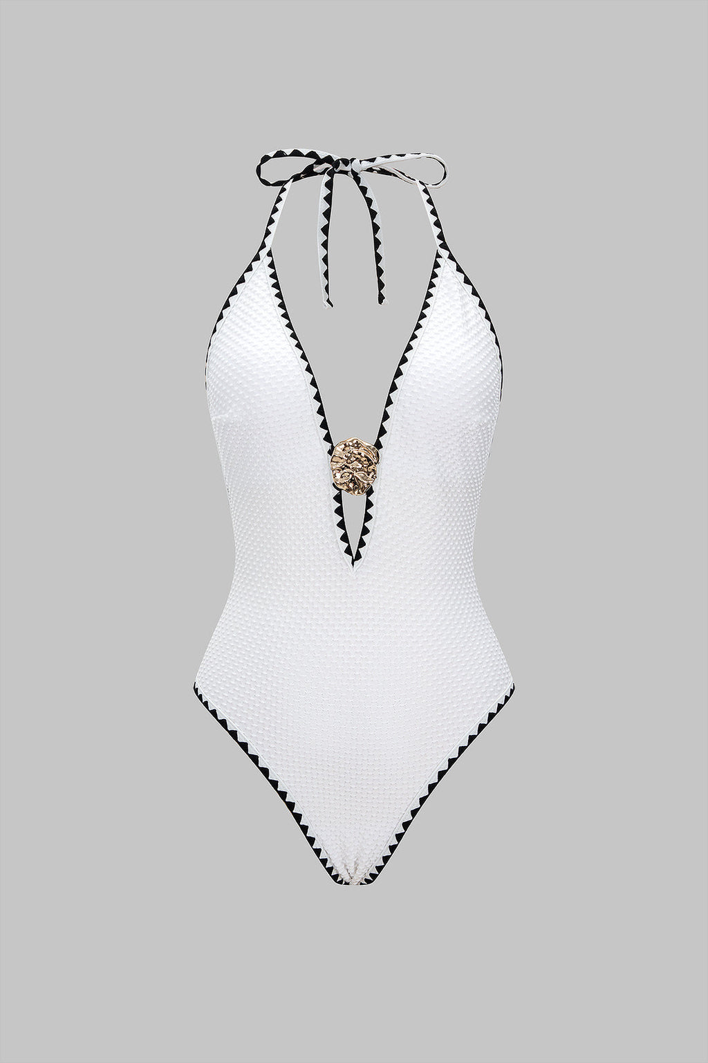 Ivory Chic Gold Detaylı Halter Yaka Mayo