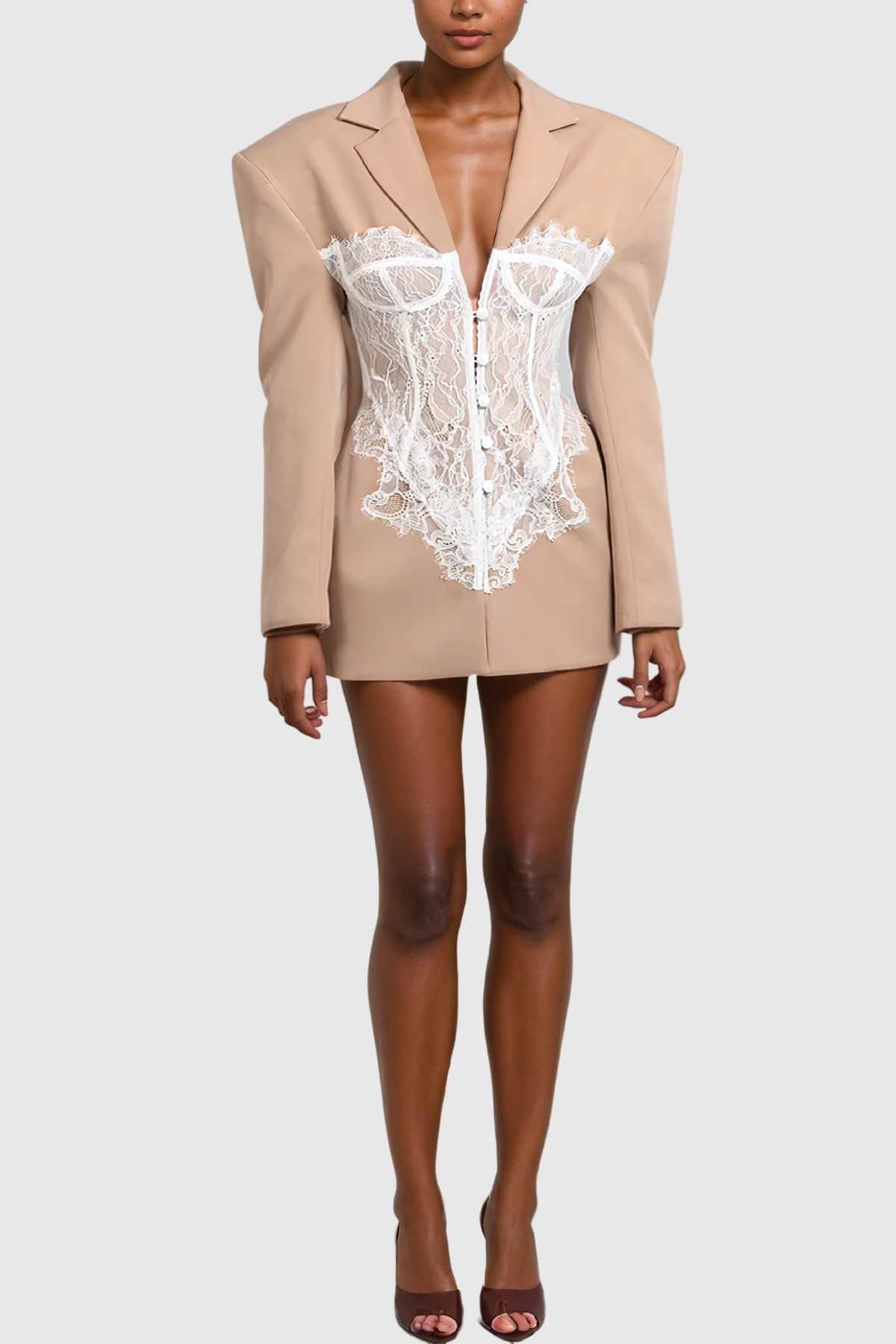 Adsila Deconstruct Haki Dantel Yaka Blazer