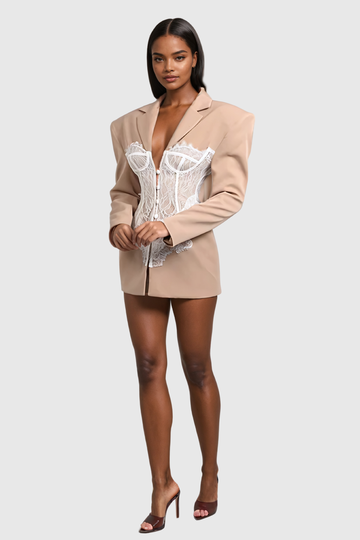 Adsila Deconstruct Haki Dantel Yaka Blazer