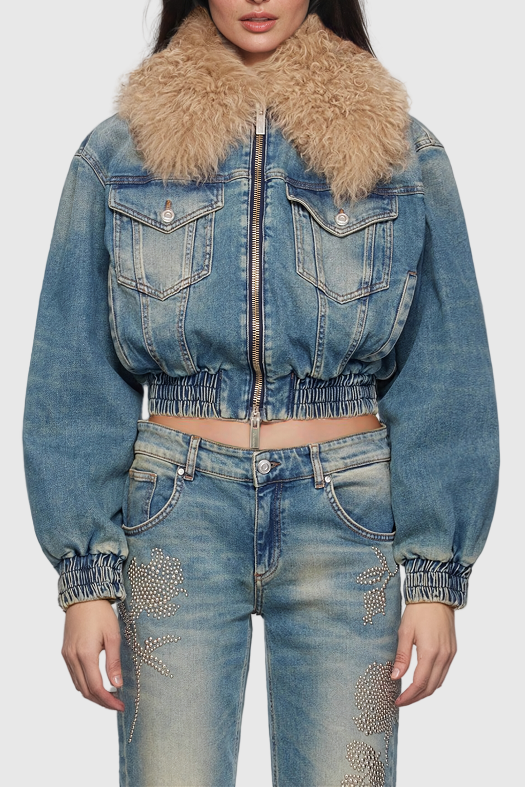 Akuna Kürk Dantelli Cepli Denim Ceket