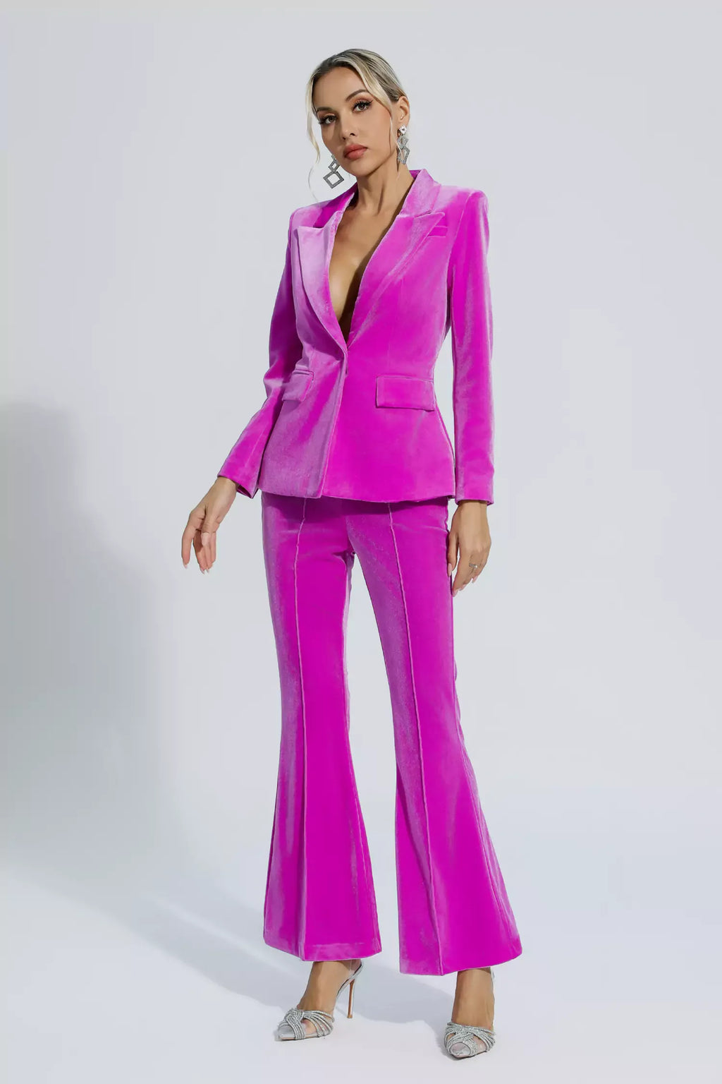 Aleena Macenta Kadife Blazer Takım