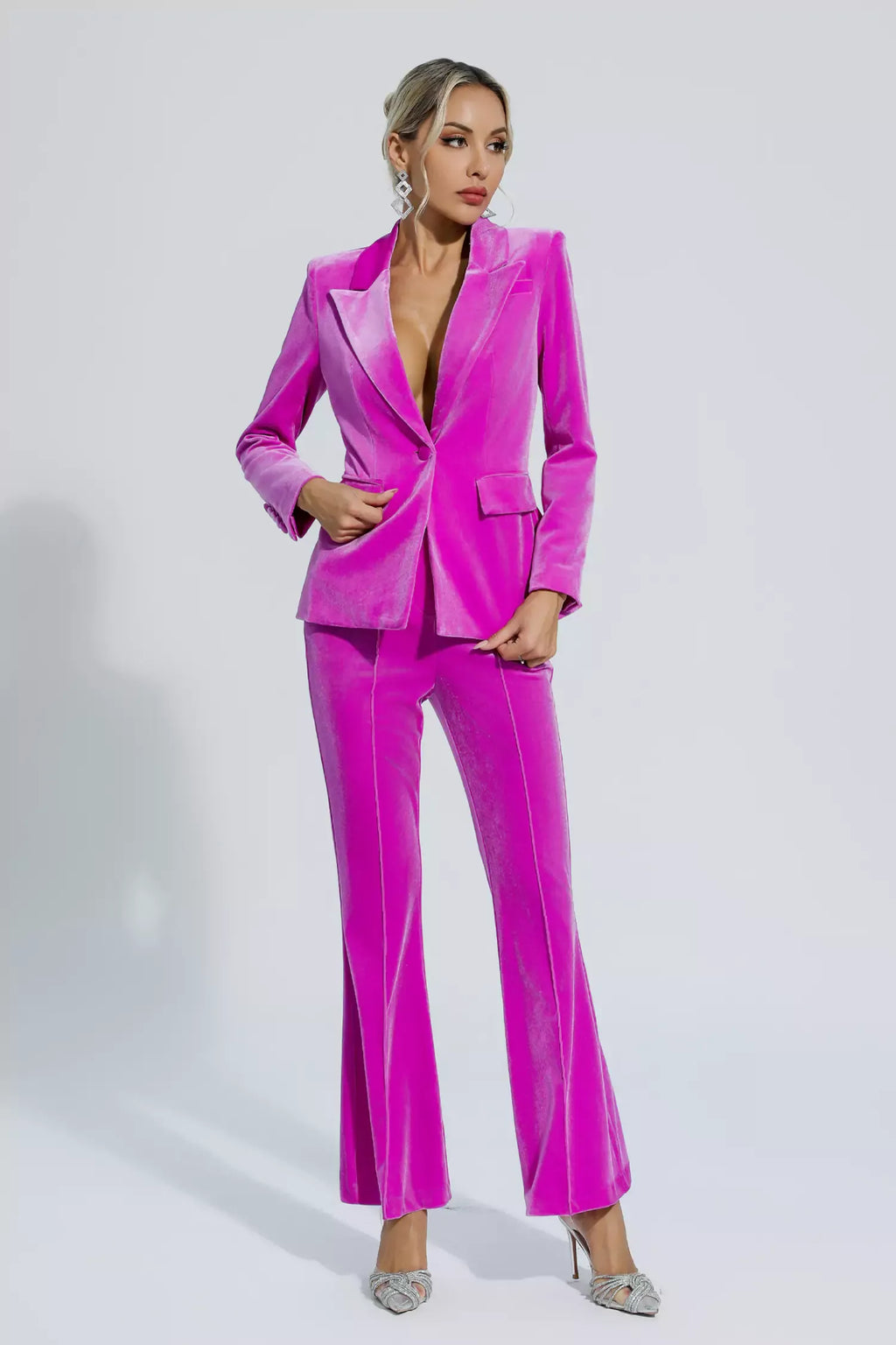 Aleena Macenta Kadife Blazer Takım