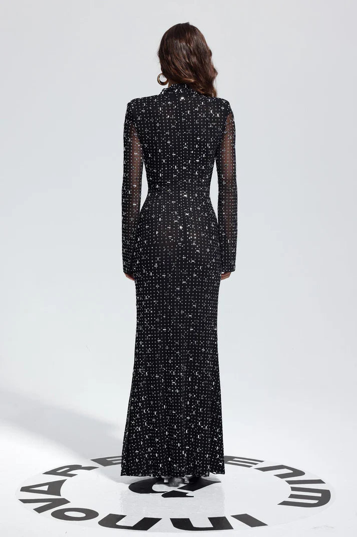 Rhinestone Süslemeli Örgü Midi Elbise