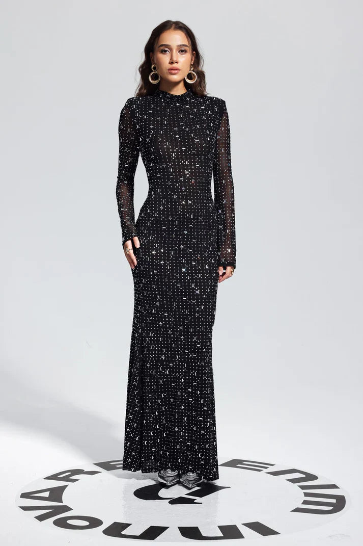 Rhinestone Süslemeli Örgü Midi Elbise