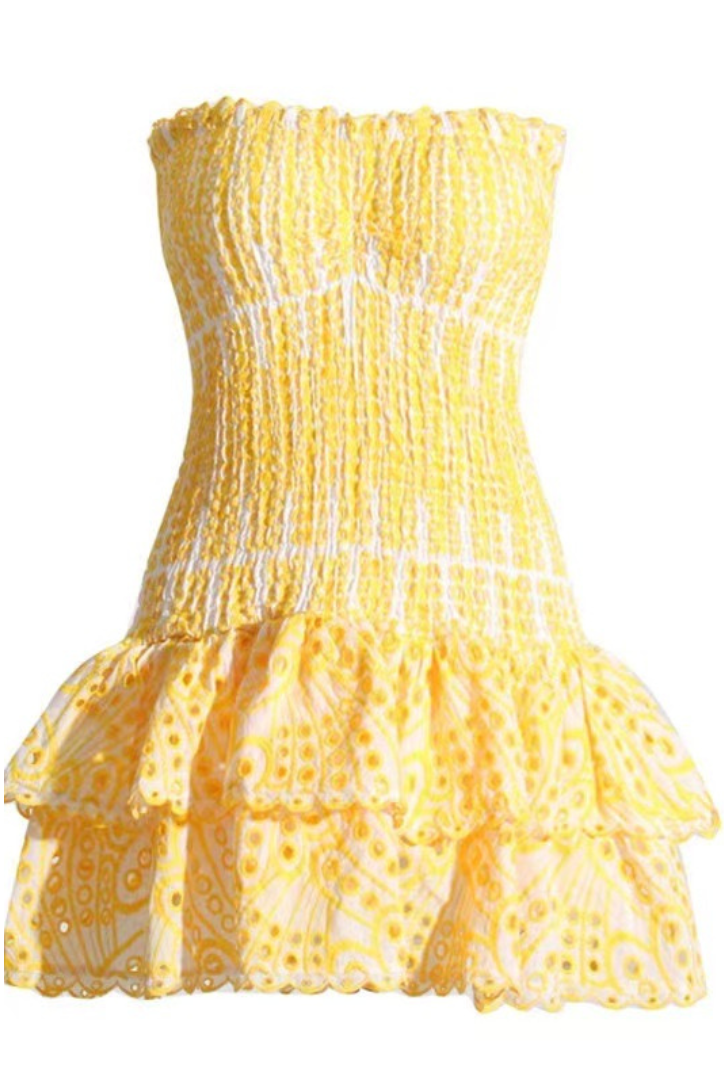 Mor - Sarı Mini Elbise