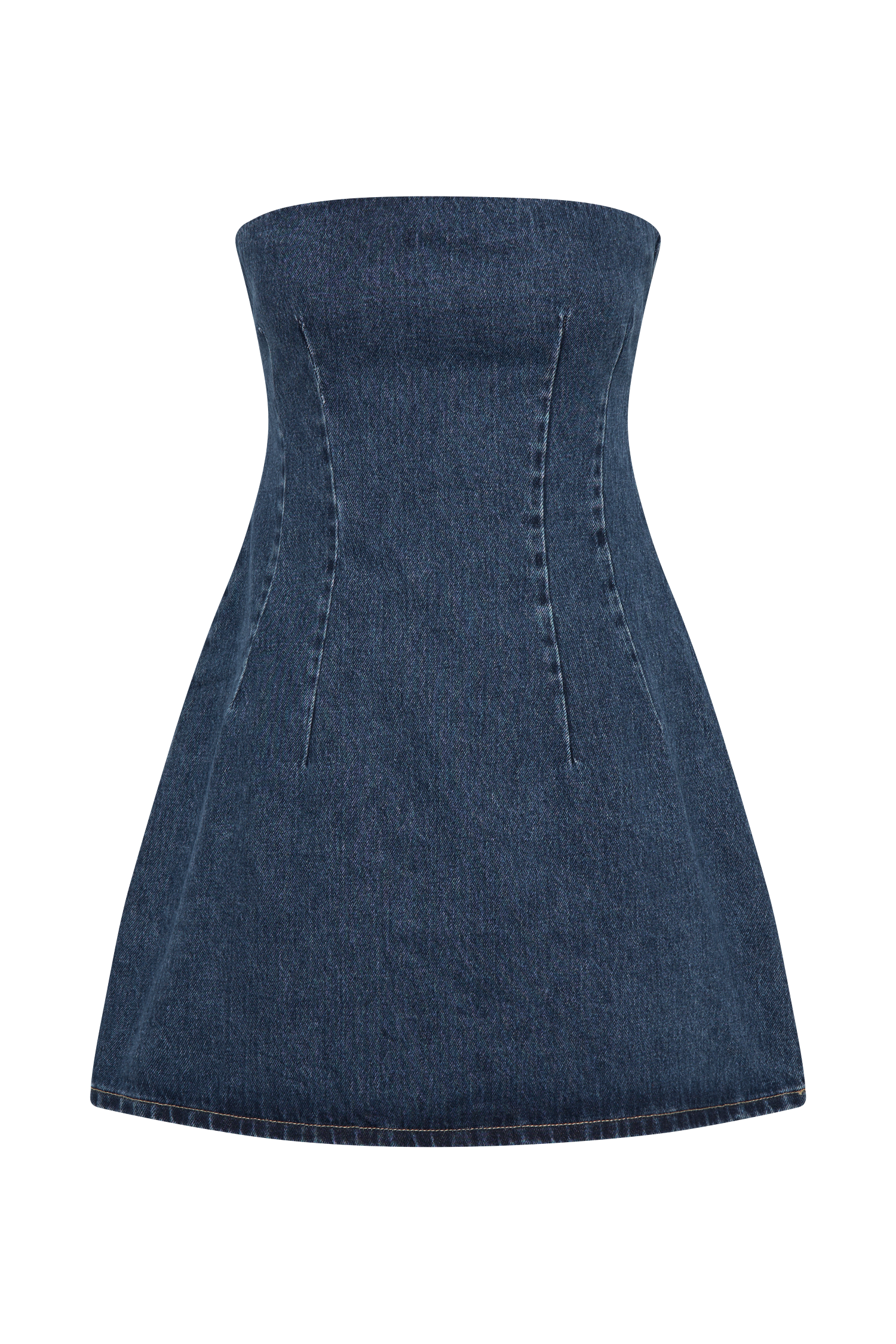 Cecily Straplez Denim Mini Elbise - Koyu Mavi