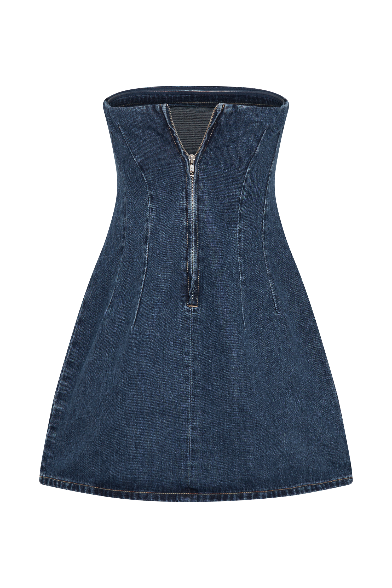 Cecily Straplez Denim Mini Elbise - Koyu Mavi