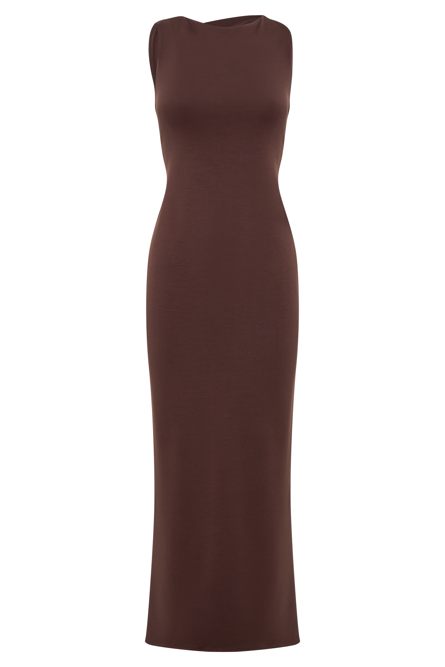 Catelyn Asimetrik Scuba Jersey Midi Elbise - Kakao Kahvesi