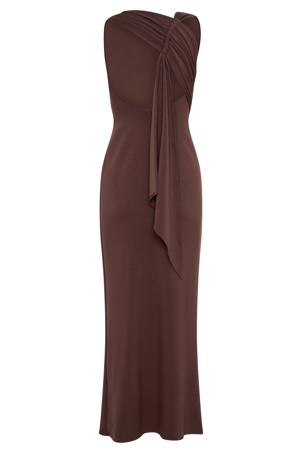 Catelyn Asimetrik Scuba Jersey Midi Elbise - Kakao Kahvesi