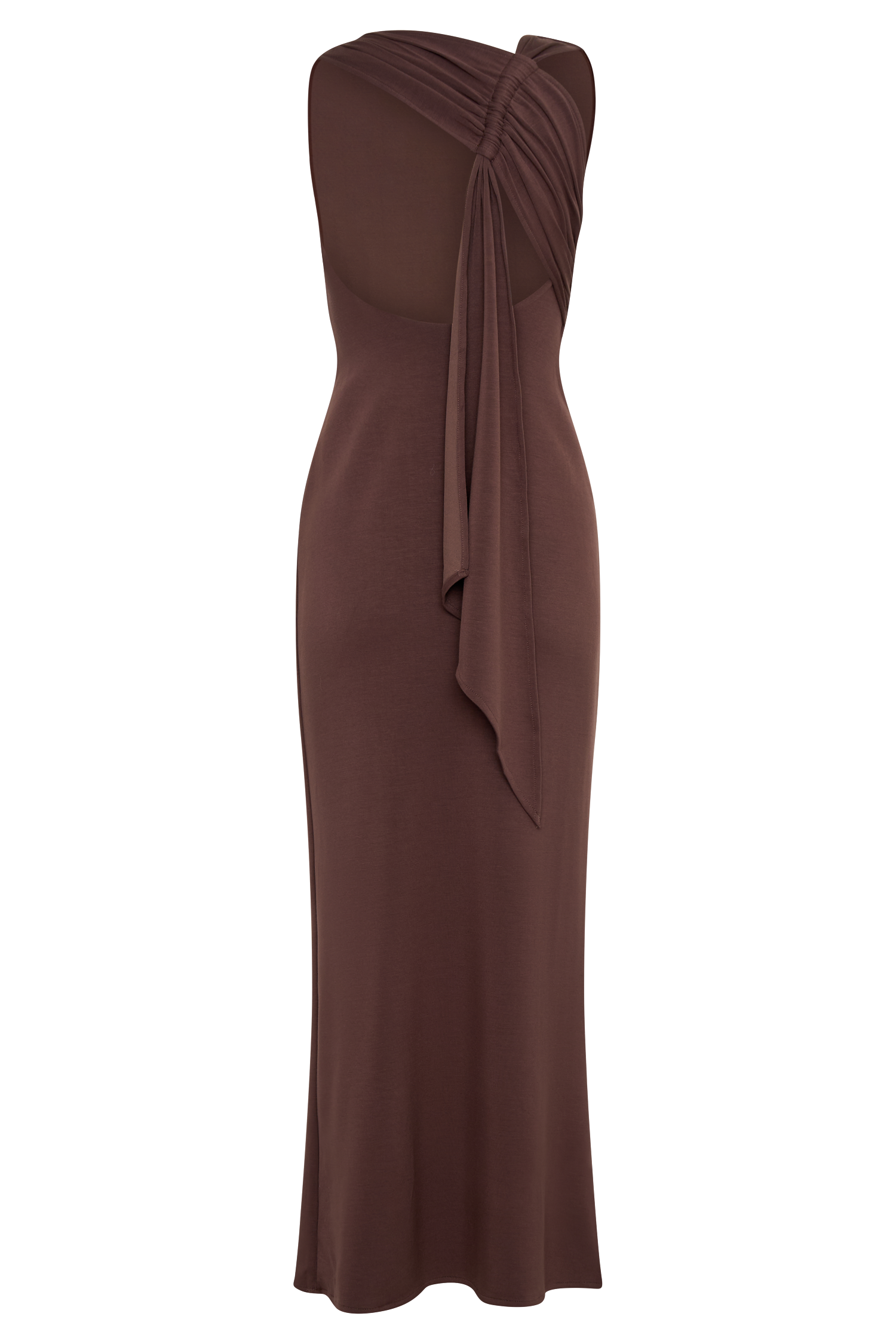 Catelyn Asimetrik Scuba Jersey Midi Elbise - Kakao Kahvesi