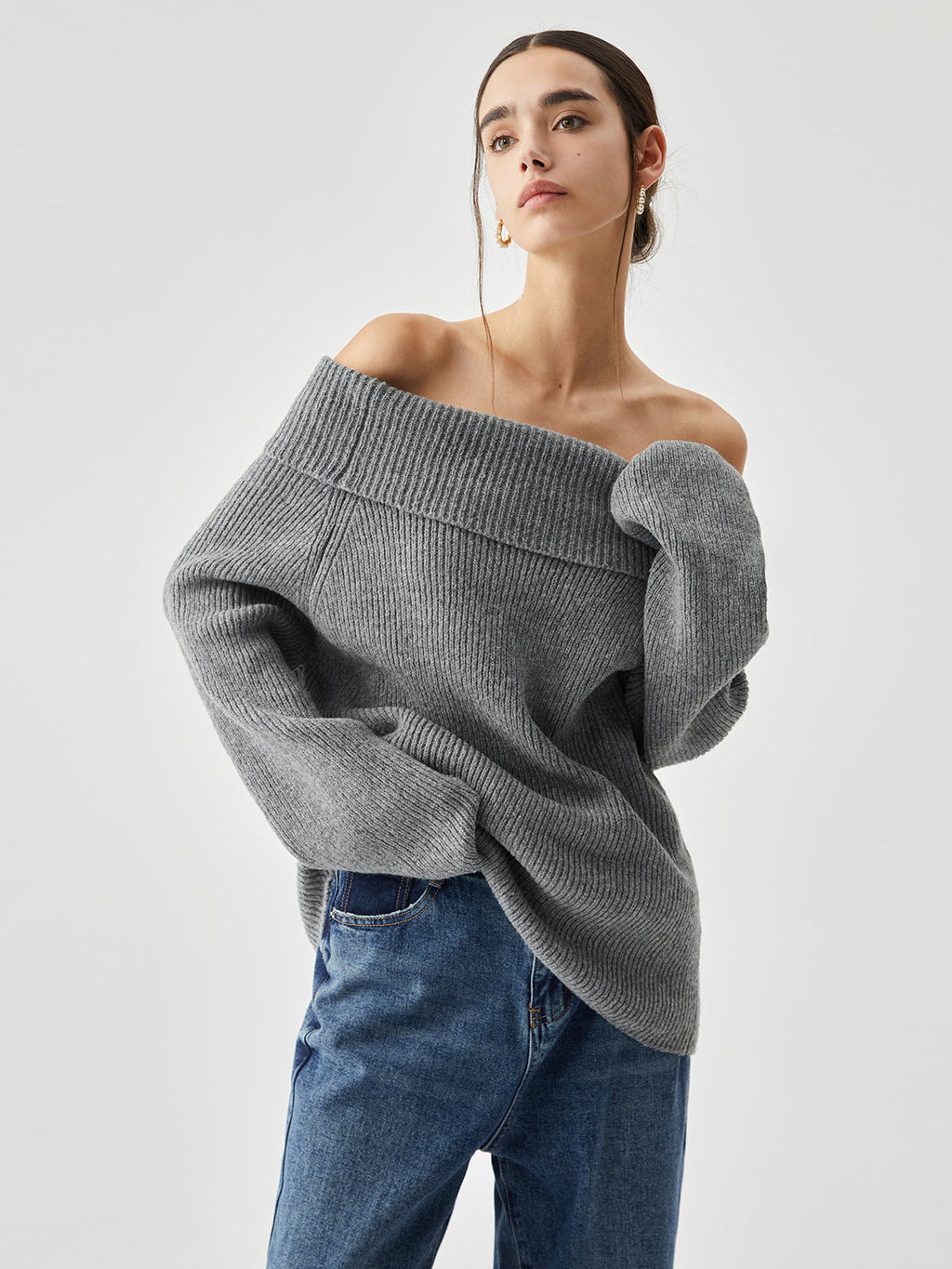 Oversize Overfold Kapalı Omuz Triko Kazak