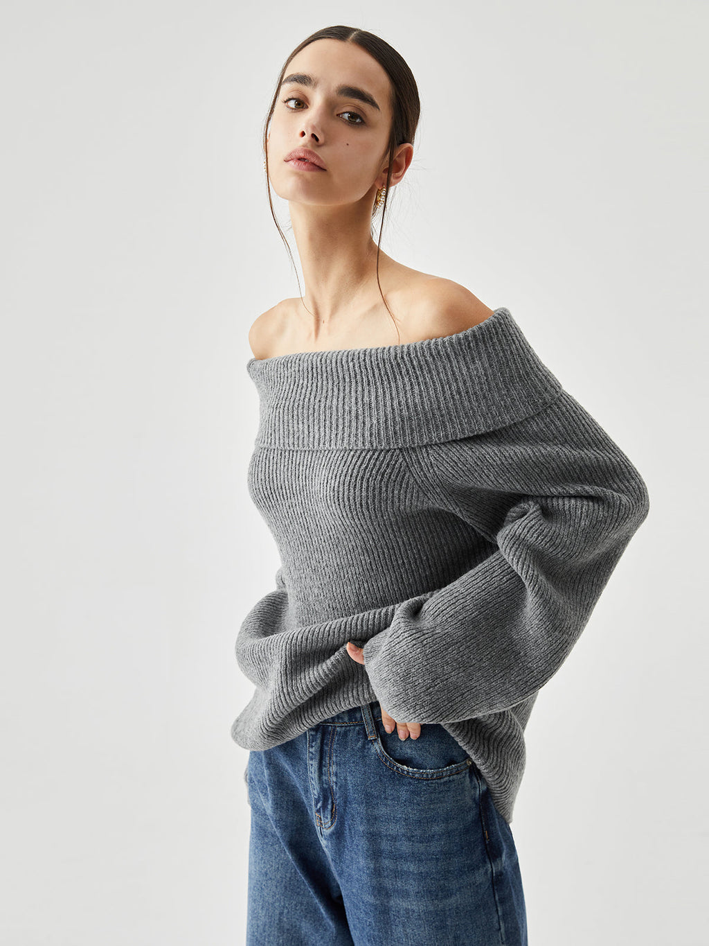 Oversize Overfold Kapalı Omuz Triko Kazak