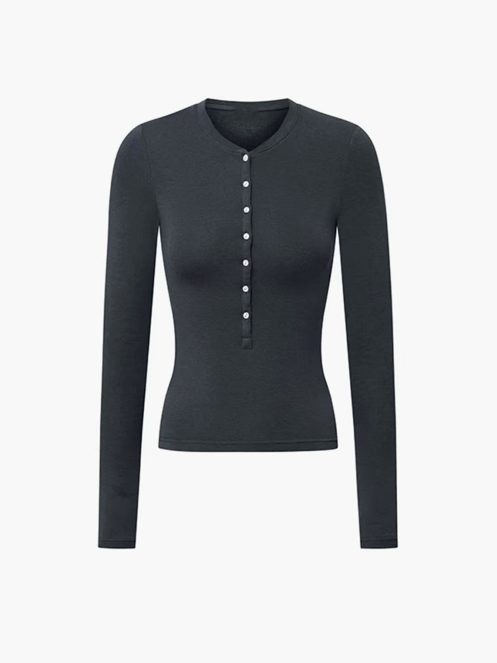 Düğmeli Uzun Kollu Üst Gri Slim Fit