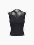 Pileli Triko Yelek Siyah Slim Fit