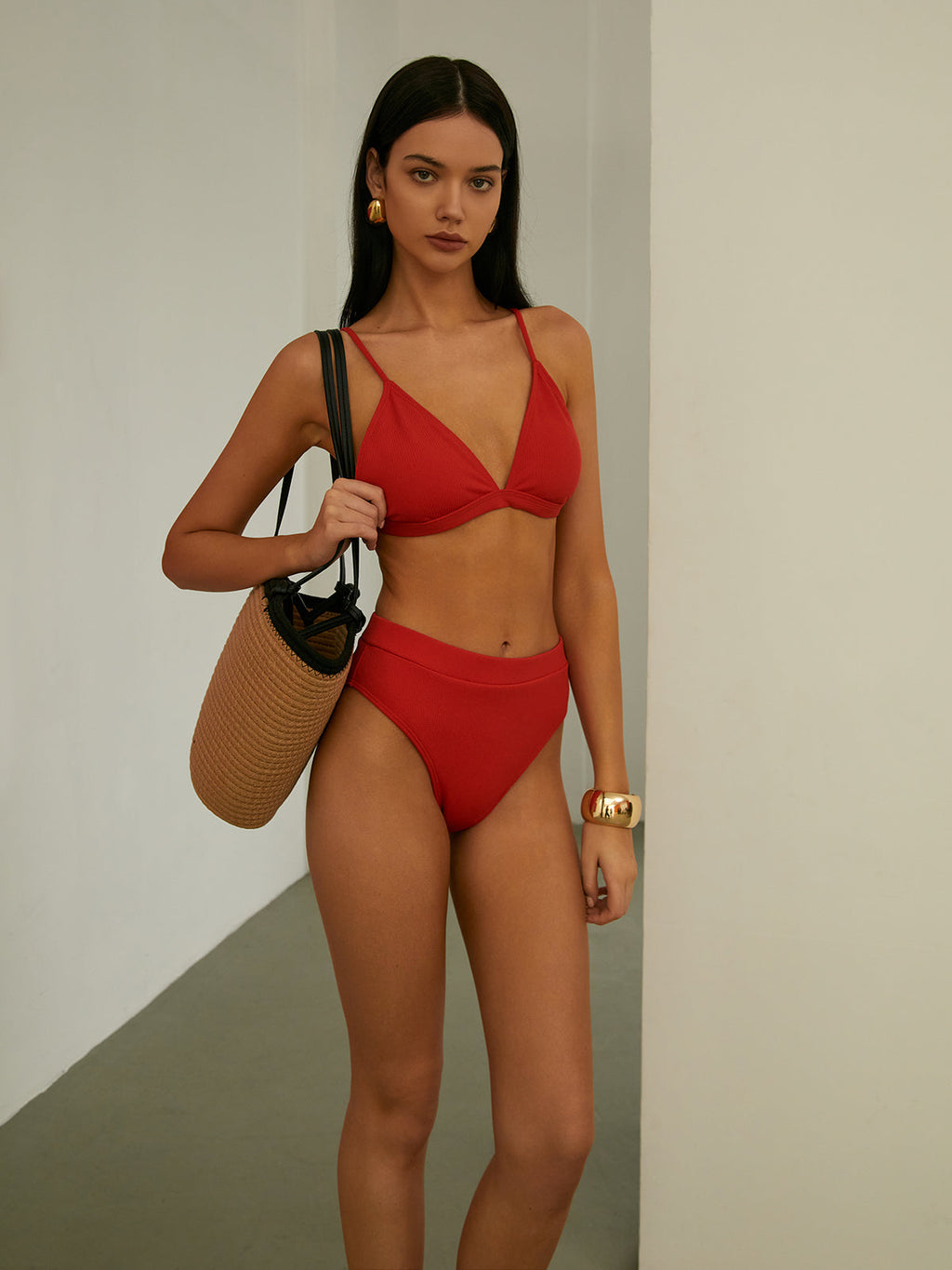 Nervürlü Bikini Takımı Kırmızı Regular Fit