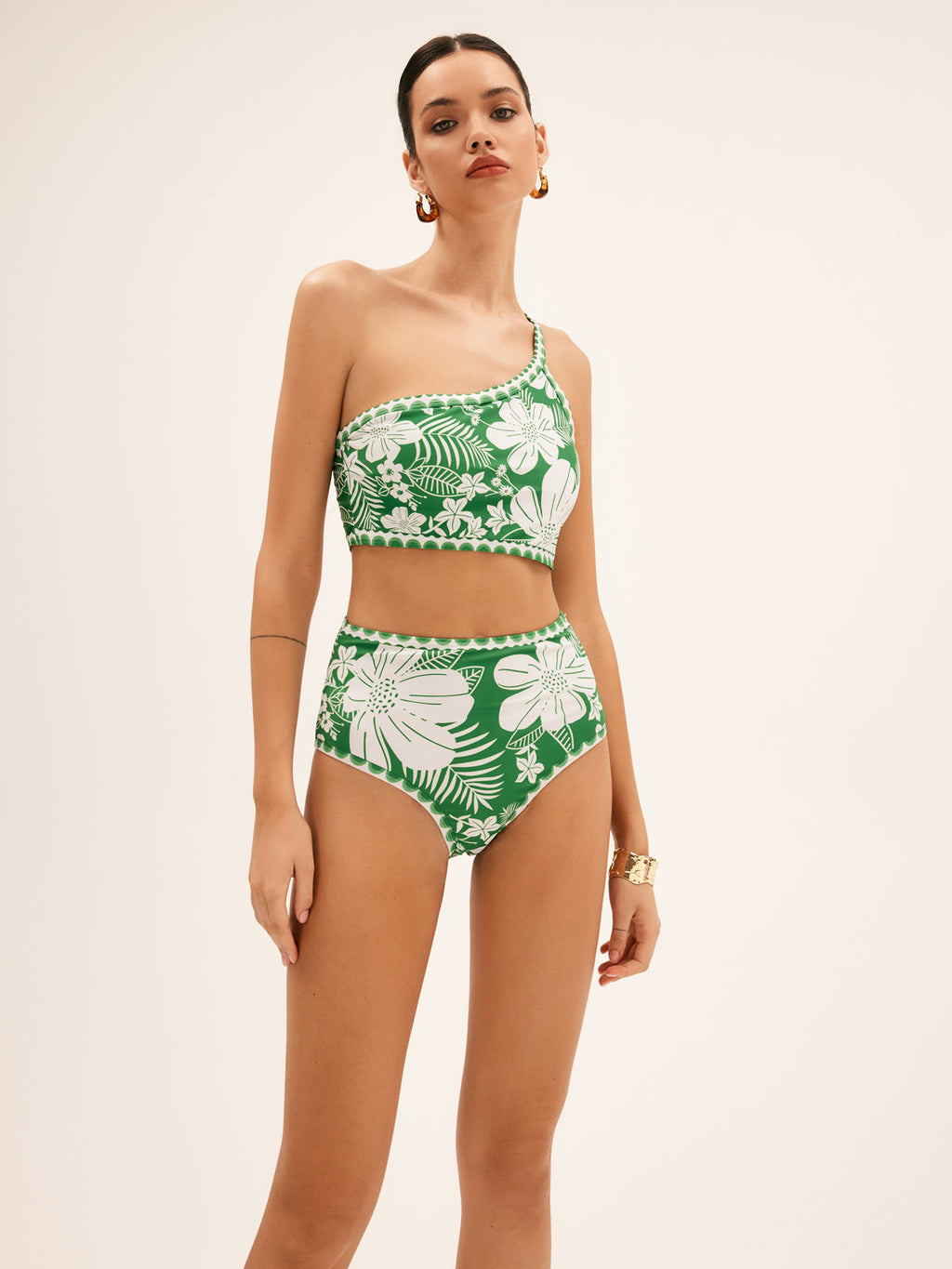 Tek Omuz Çiçek Desenli Bikini Takımı
