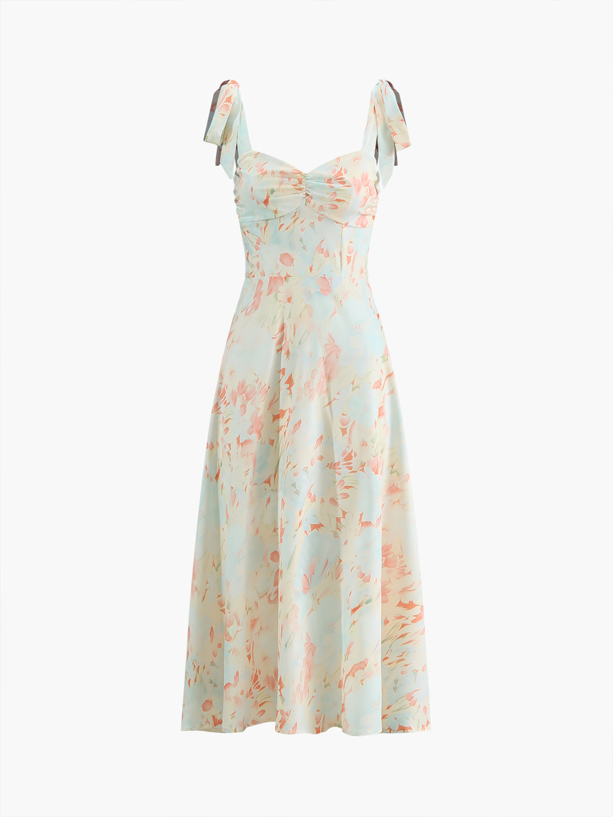 Monet Garden Çiçekli Midi Elbise Kolsuz Düğümlü Multicolor