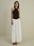 İki Renkli Askılı Uzun Elbise