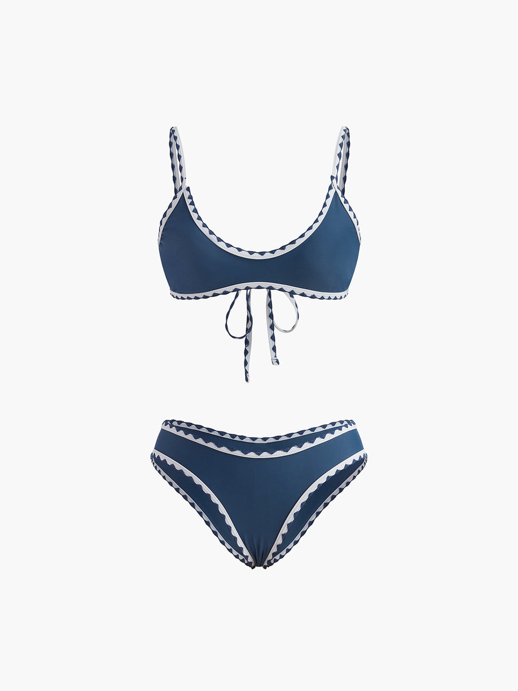 Kontrast Kesimli Düğümlü Bikini Takımı Lacivert