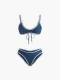 Kontrast Kesimli Düğümlü Bikini Takımı Lacivert