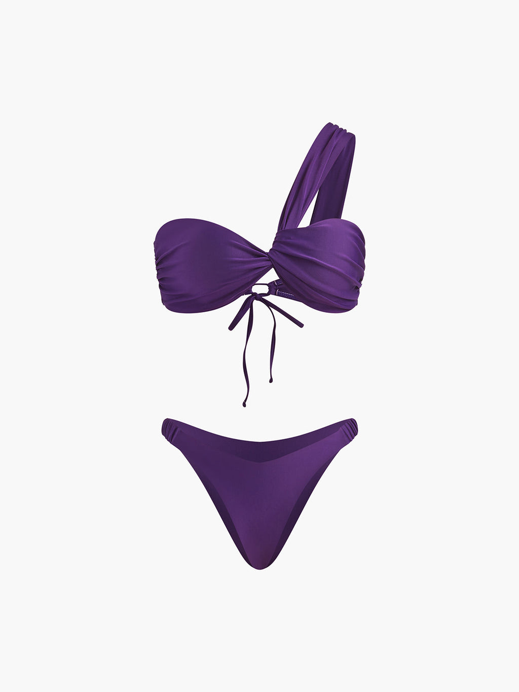 Asimetrik İpli Bikini Takımı Mor Çıkarılabilir Pedli