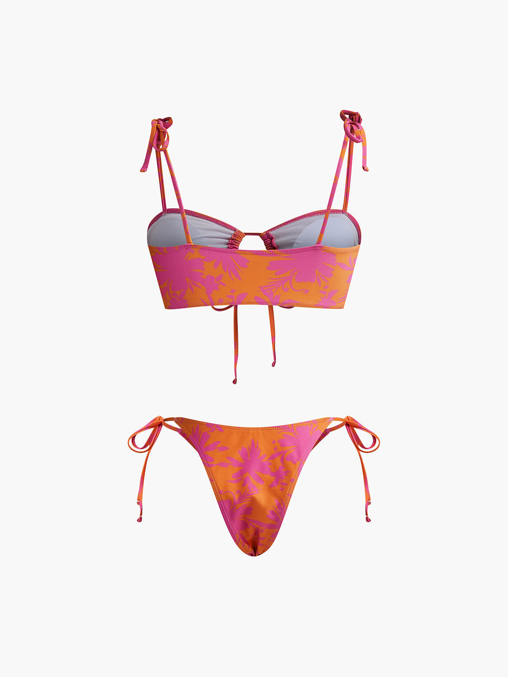 Baskılı Daire Kesimli Bikini Takımı Turuncu Çıkarılabilir Pedli