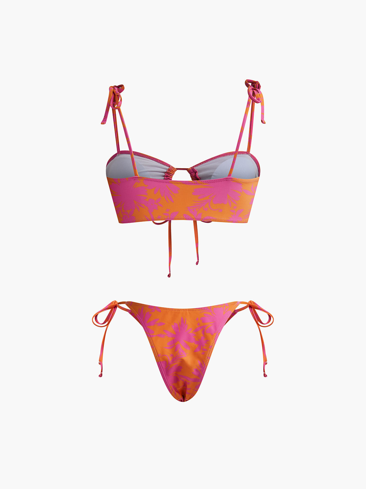 Baskılı Daire Kesimli Bikini Takımı Turuncu Çıkarılabilir Pedli