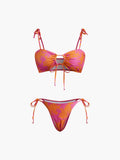 Baskılı Daire Kesimli Bikini Takımı Turuncu Çıkarılabilir Pedli
