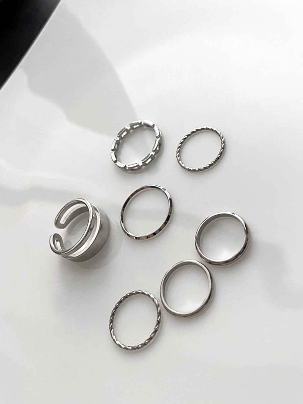 7 Adet Basit Minimalist Yüzük Seti Gümüş