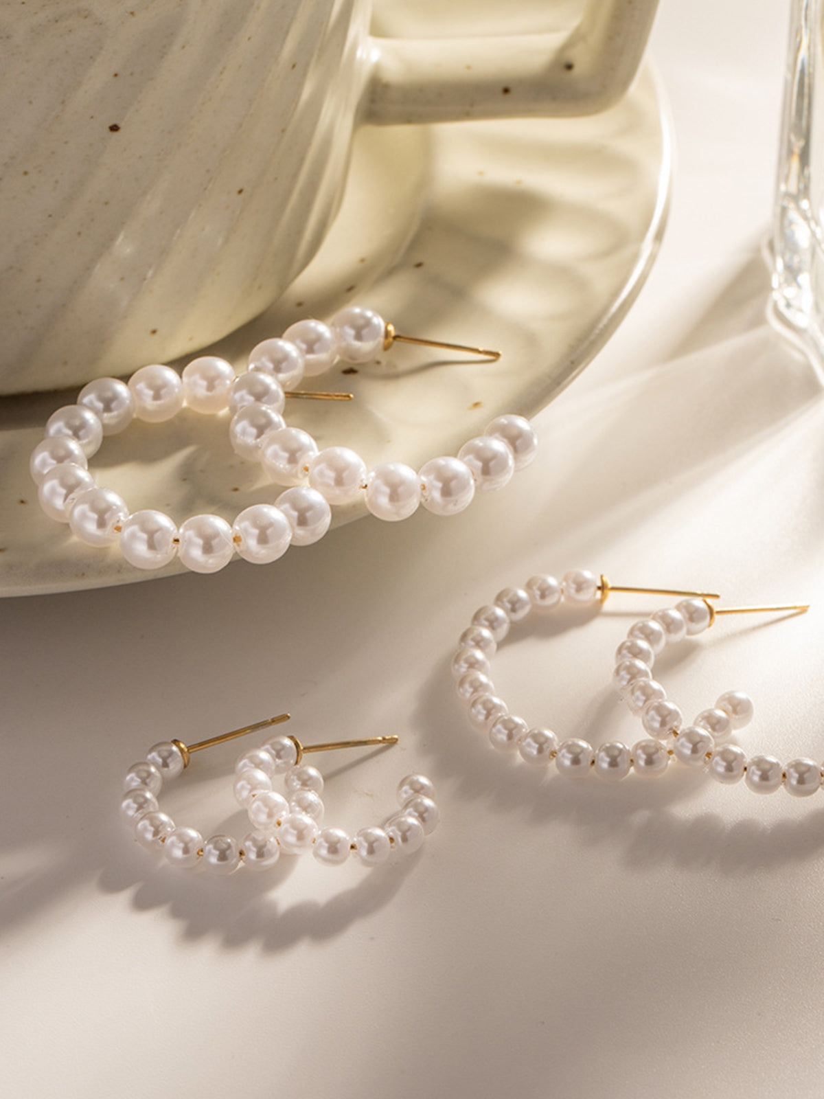 Halka İnci Küpeler Beyaz Titanyum Çelik