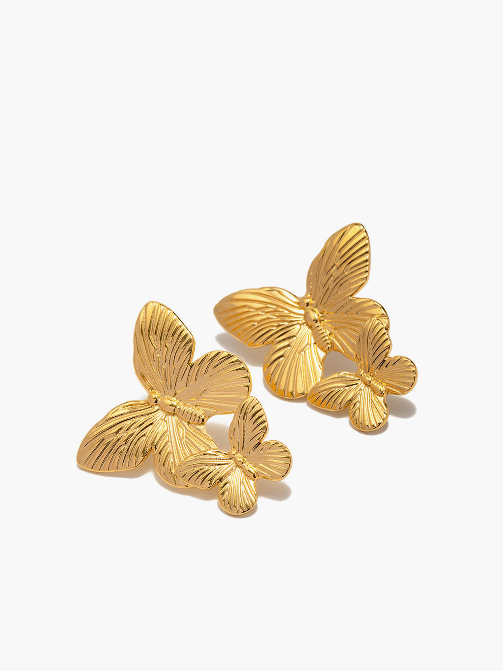 Altın Çift Kelebek Küpe Titanyum Çelik