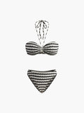 Çizgili Halter Çıkarılabilir Pedli Bikini Takımı Siyah Beyaz