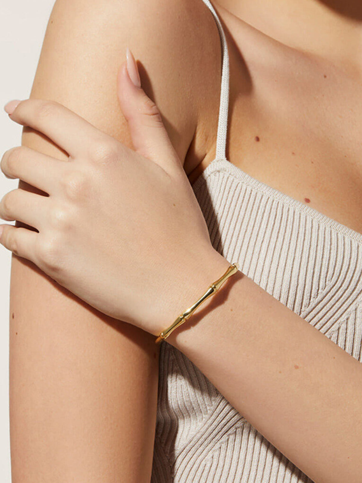 Altın Açık Bambu Bileklik Titanyum Çelik Minimalist