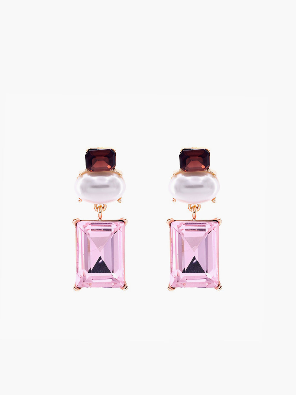 Geometrik Rhinestone Damla Küpe Pembe Bordo Ziron Taşlı