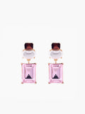 Geometrik Rhinestone Damla Küpe Pembe Bordo Ziron Taşlı