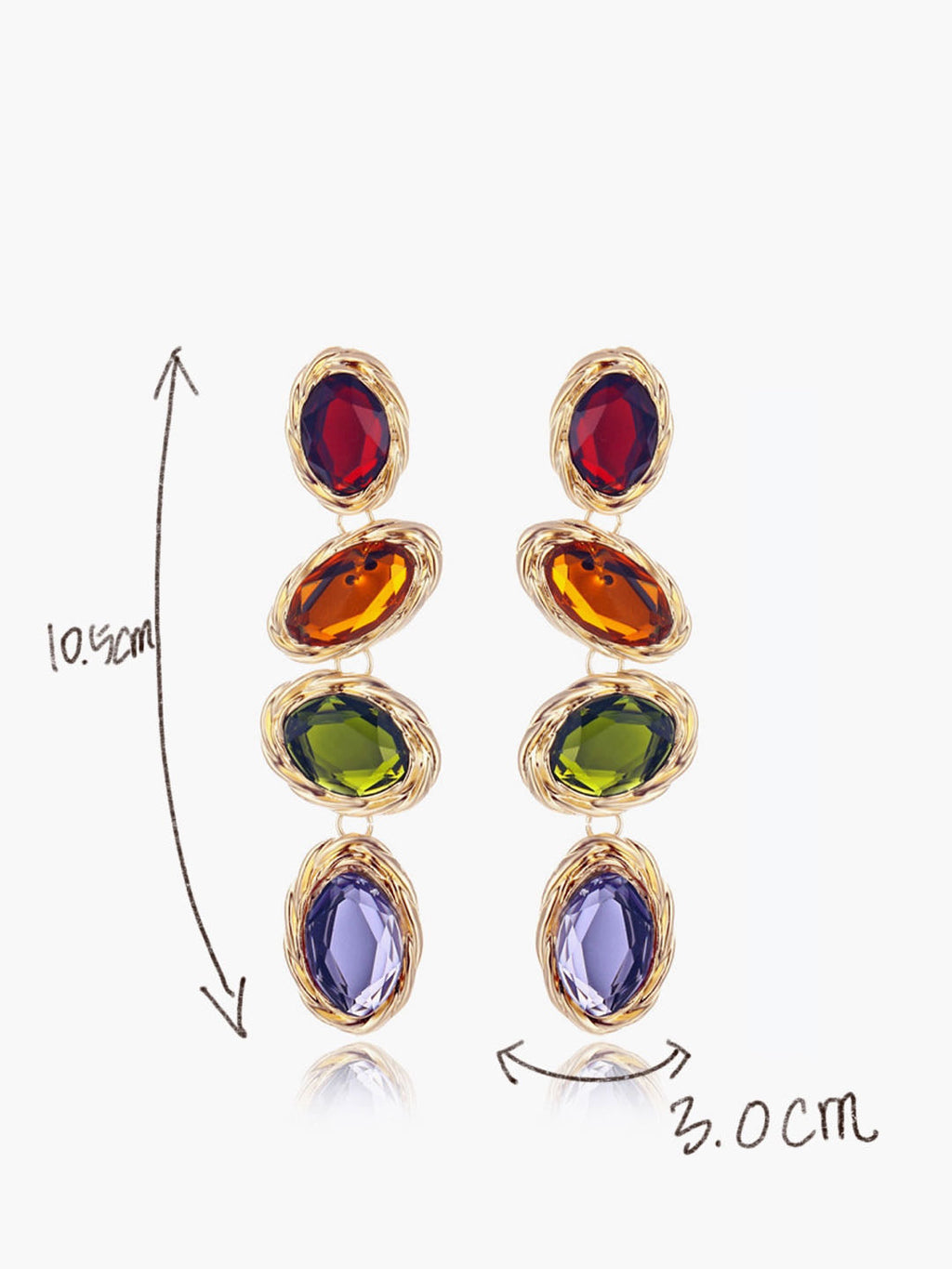 Renkli Rhinestone Küpeler Altın Kırmızı Taşlı