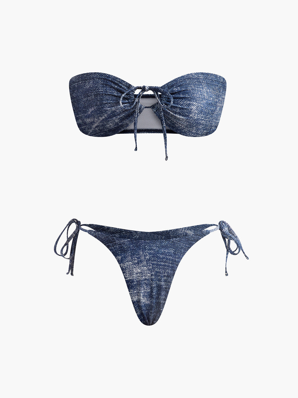Vintage Straplez Bikini Takımı Lacivert Çıkarılabilir Pedli