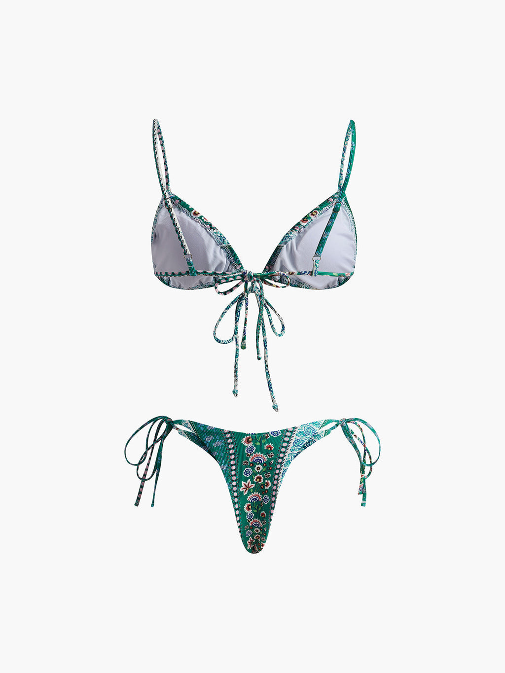 Çiçekli Önden Bağlamalı Bikini Takımı Yeşil Çıkarılabilir Pedli