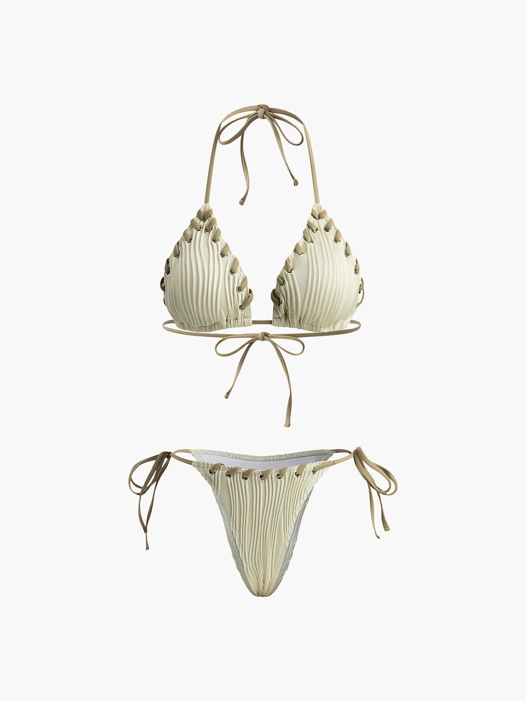 Grommet Bağcıklı Büzgülü Bikini Takımı
