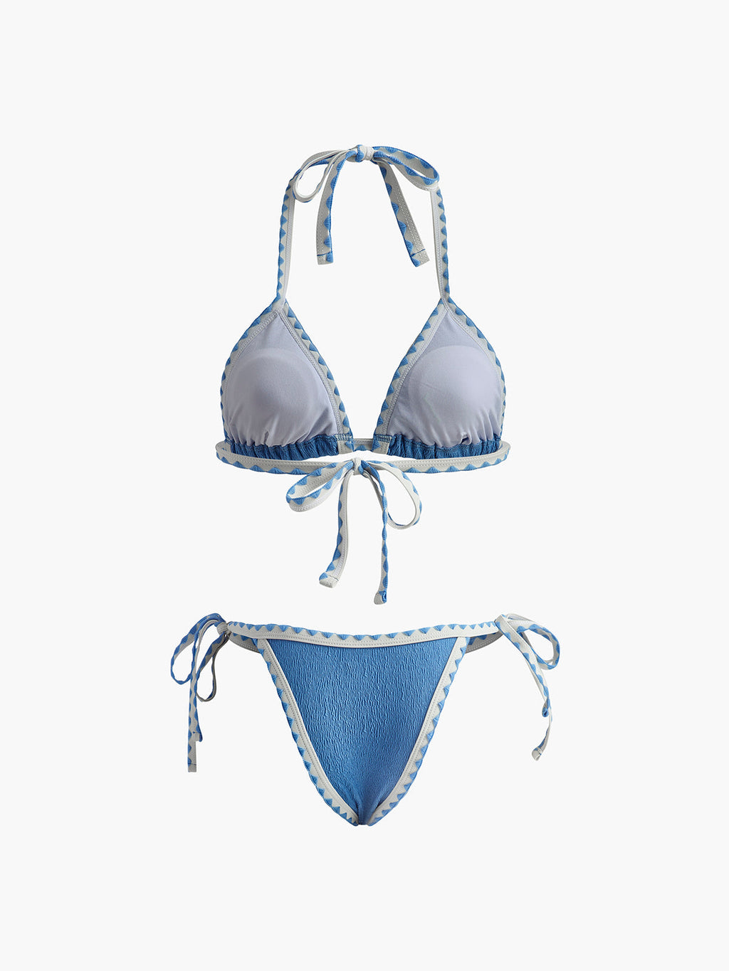 Kontrast Bağcıklı Düğümlü Bikini Takımı Mavi Puantiyeli