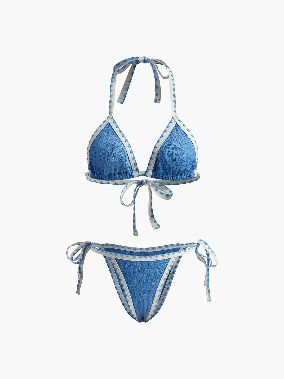 Kontrast Bağcıklı Düğümlü Bikini Takımı Mavi Puantiyeli