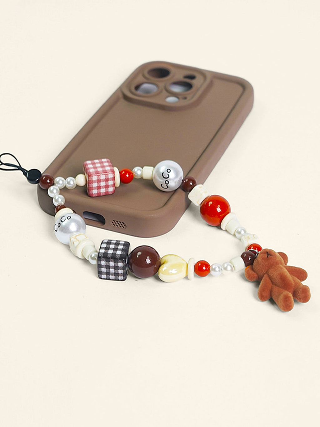 Floklu Ayı Bebek Boncuklu Telefon İpi Çok Renkli