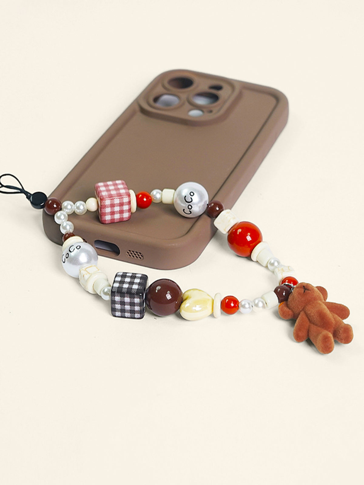 Floklu Ayı Bebek Boncuklu Telefon İpi Çok Renkli