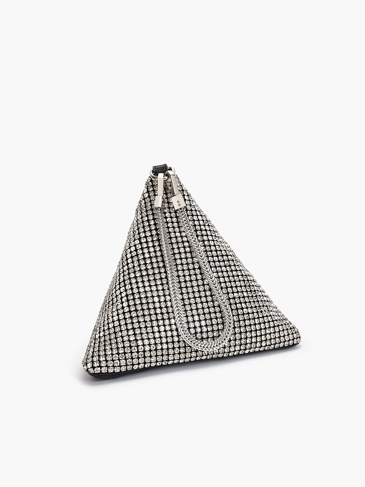 Rhinestone Üçgen Mini Çanta Gümüş Taşlı