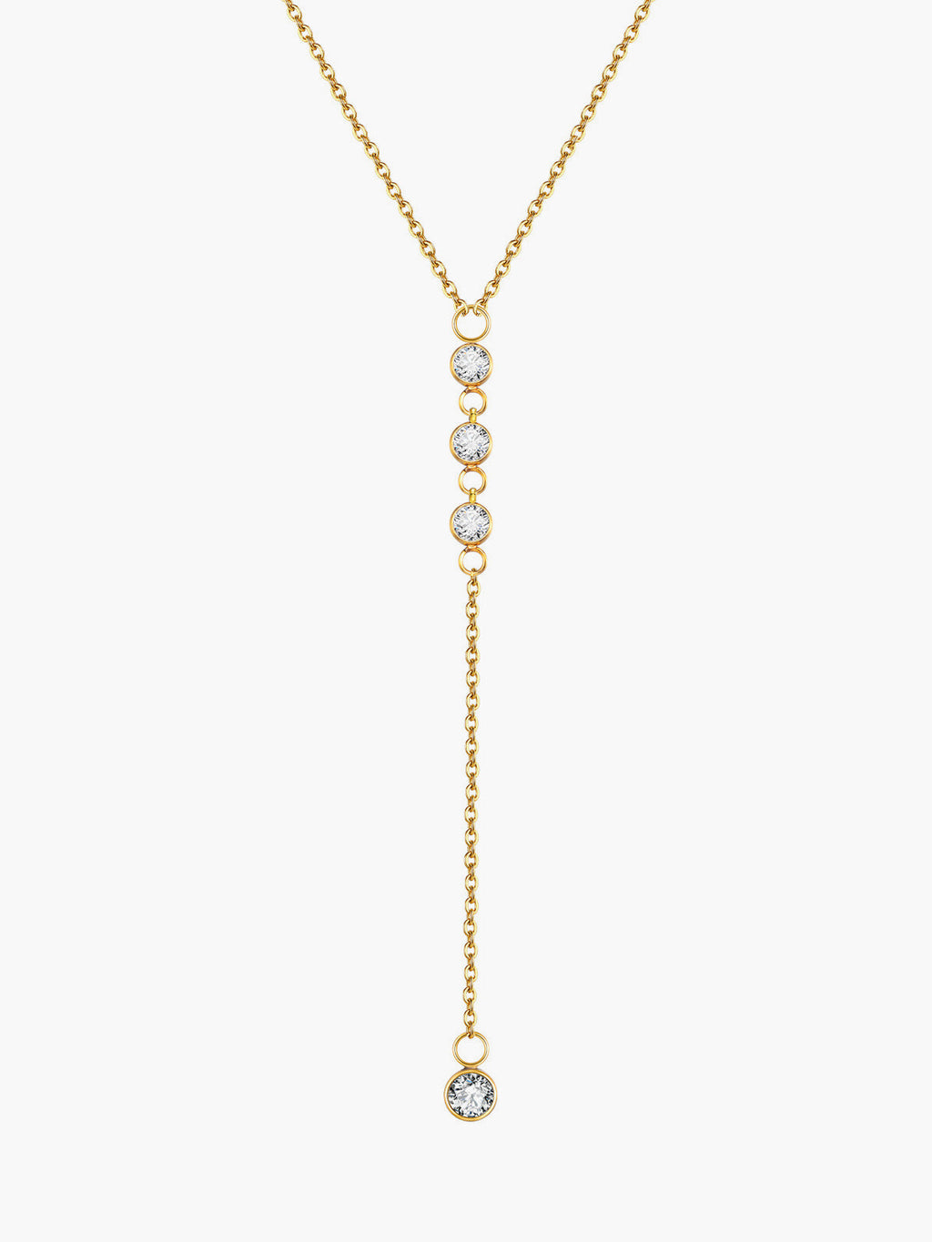 Rhinestone Lariat Damla Kolye Altın Titanyum Çelik