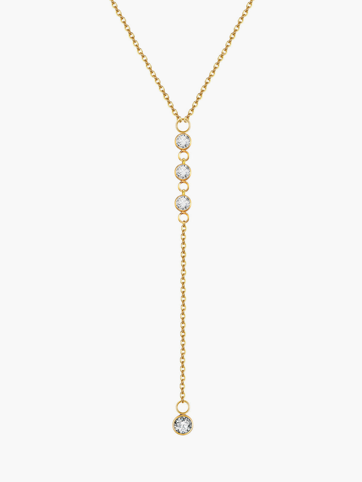 Rhinestone Lariat Damla Kolye Altın Titanyum Çelik