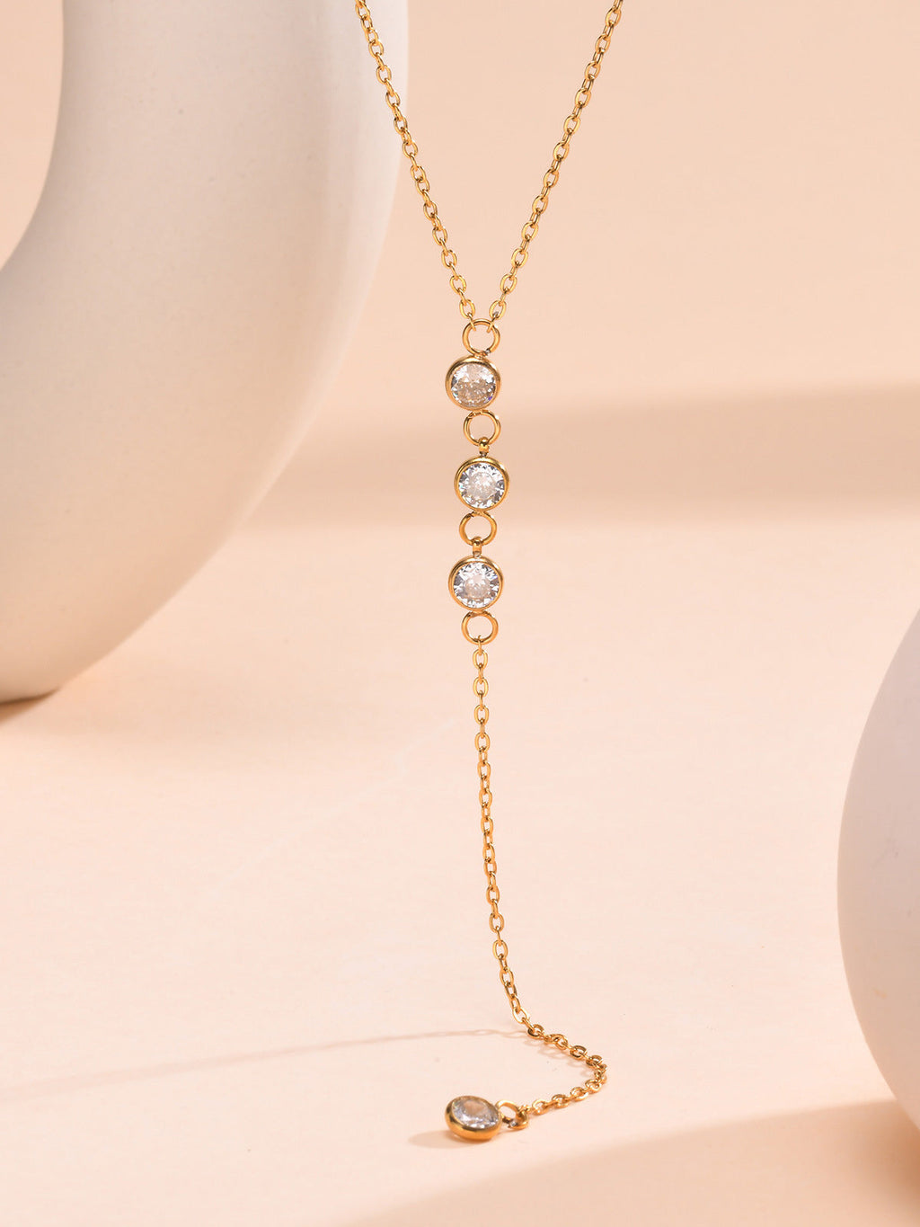 Rhinestone Lariat Damla Kolye Altın Titanyum Çelik