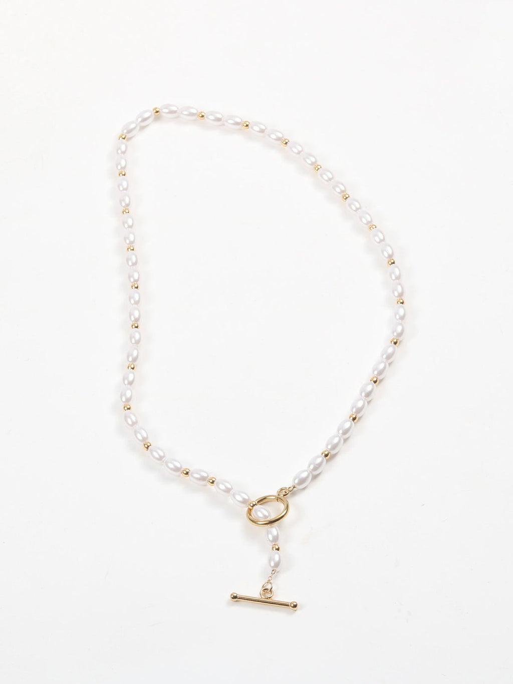 Romantik İnci Lariat Kolye Altın Rengi Titanyum Çelik